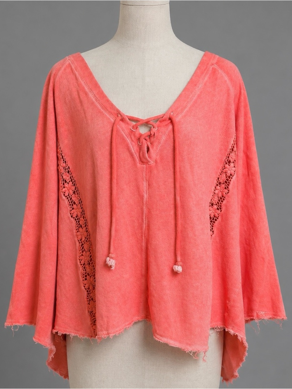 Billabong Coral Pink Corset Accent Unfinished Edges Sweatshirt Shirt XL
